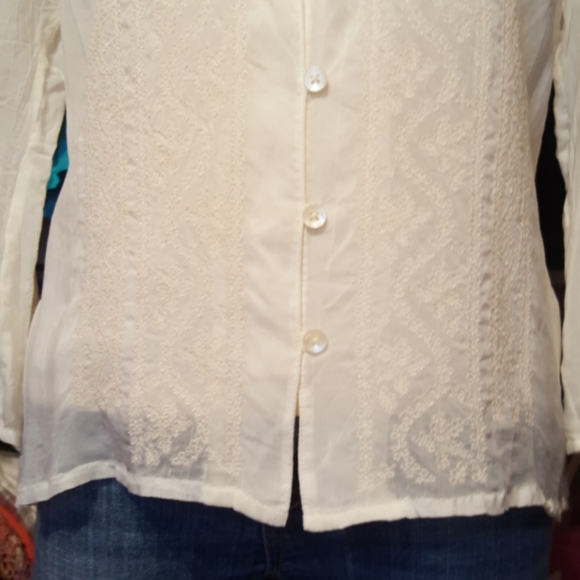 J.JILL ♡ Vintage Elegant Sheer Ivory Intricate Detailed Embroidery Blouse XS - Picture 7 of 17